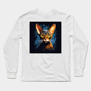 Abyssinian Cat Portrait on a Black Background Long Sleeve T-Shirt